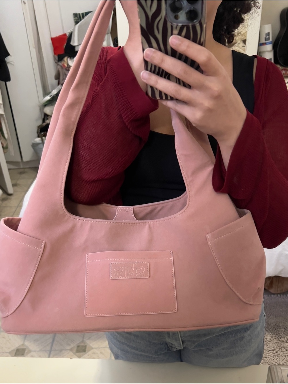 SistersandSeeker Pink Shoulder Bag with Front Pocket